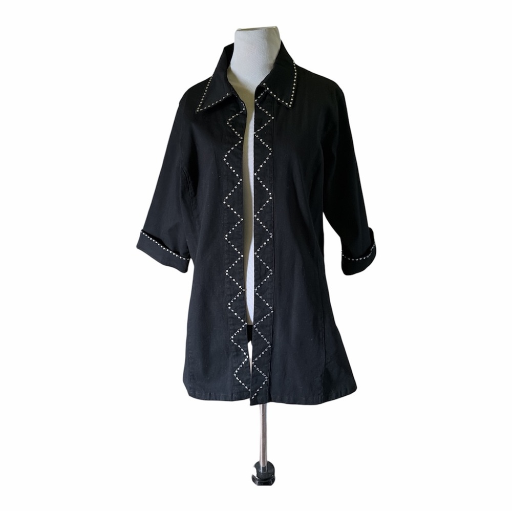 Vintage Black Studded topper, 3/4 sleeves, size L